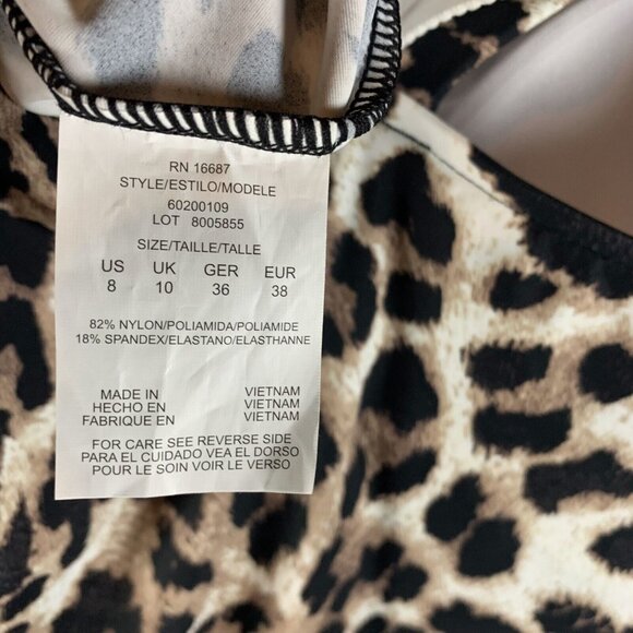 Swim Solutions Tankini Top Women's 8 Tan Beige Leopard Print Pleat-Front Summer - Picture 4 of 5